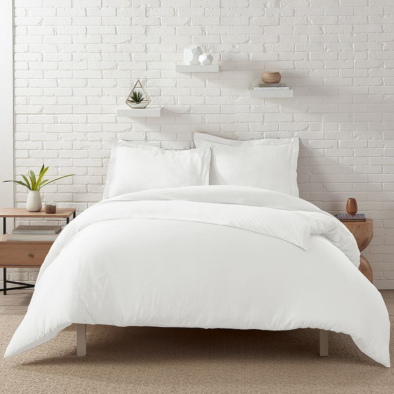 Serta Zen Rest Rayon from Bamboo Duvet Cover Set with Shams, White, Full/Qu