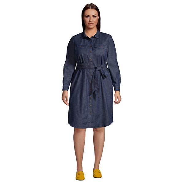 Plus Size Lands End Button Front Denim Shirtdress