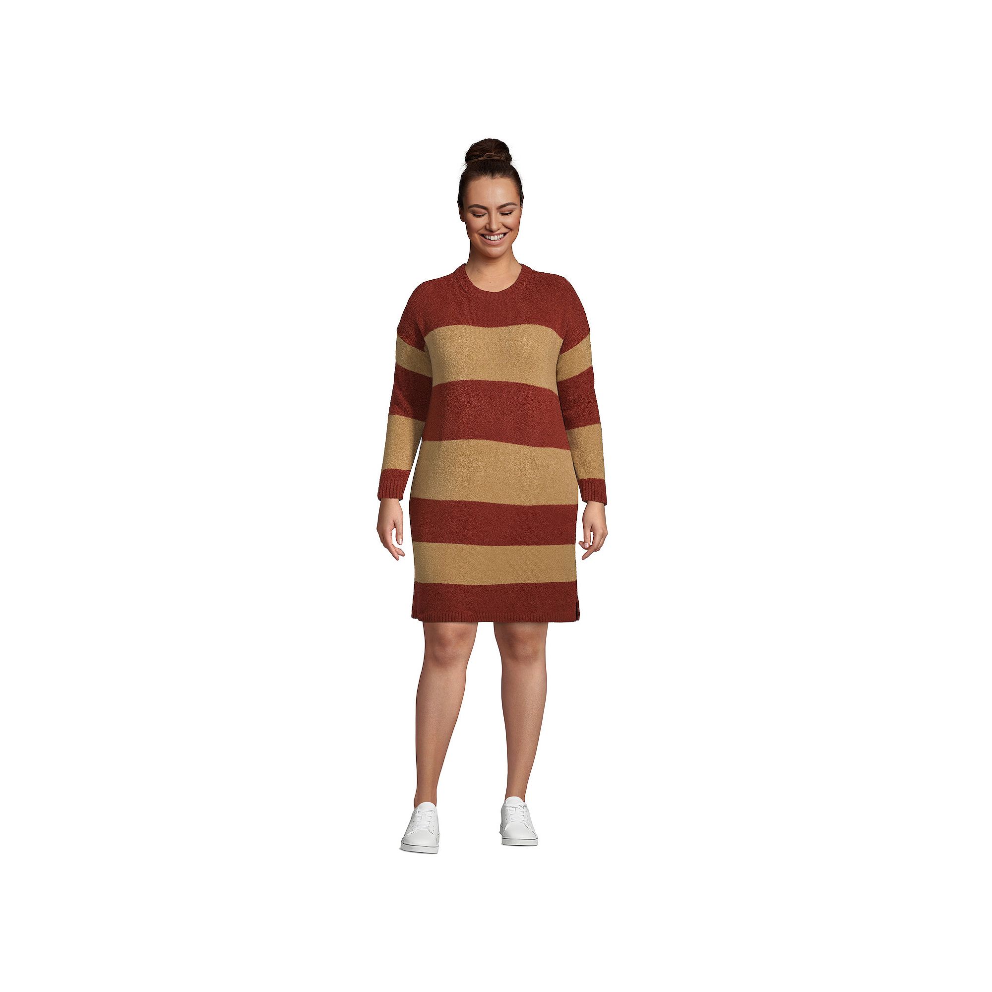 Plus Size Lands End Lounge Crewneck Sweater Dress, Womens, Size: 1XL, Red