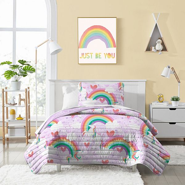 Dream Factory Unicorn Rainbow Quilt Set with Shams