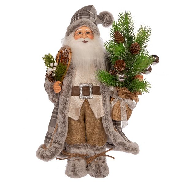 Plaid Faux Fur Santa Christmas Floor Decor