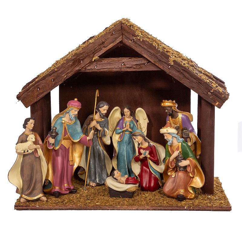 Christmas Nativity & Stable Table Decor 9-piece Set, Multicolor