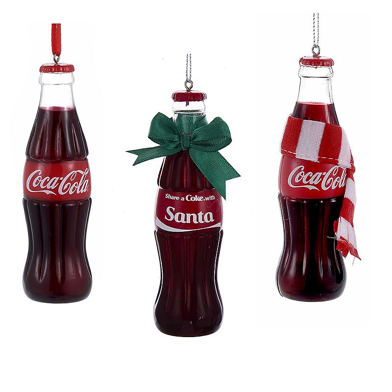 Kurt Adler 4.75 Coca-Cola Bottle Blow Mold 3-piece Ornament Set, Multico