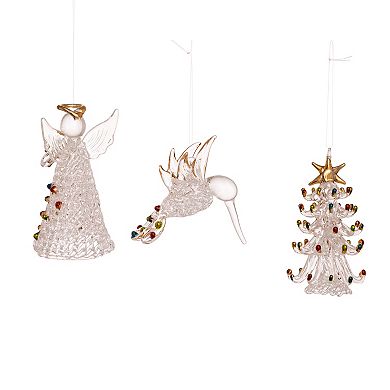 Glass Angel, Tree & Hummingbird Christmas Ornament 3-piece Set