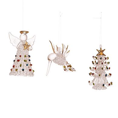Glass Angel, Tree & Hummingbird Christmas Ornament 3-piece Set