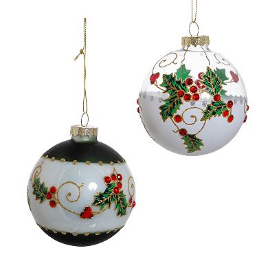 Holly Leaves Berries Ball Christmas Ornament 6-piece Set