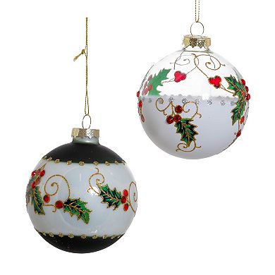 Holly Leaves Berries Ball Christmas Ornament 6-piece Set
