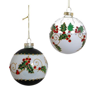 Holly Leaves Berries Ball Christmas Ornament 6-piece Set