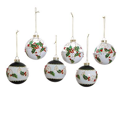 Holly Leaves Berries Ball Christmas Ornament 6-piece Set