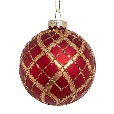 Red Gold Finish Plaid Ball Christmas Ornament 6-piece Set