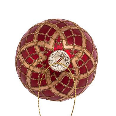 Red Gold Finish Plaid Ball Christmas Ornament 6-piece Set