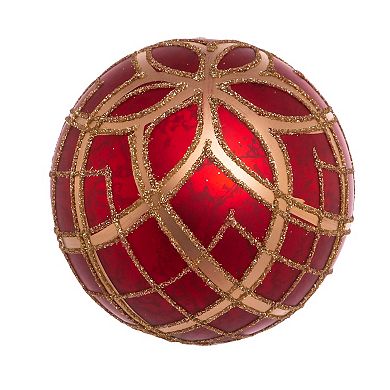 Red Gold Finish Plaid Ball Christmas Ornament 6-piece Set