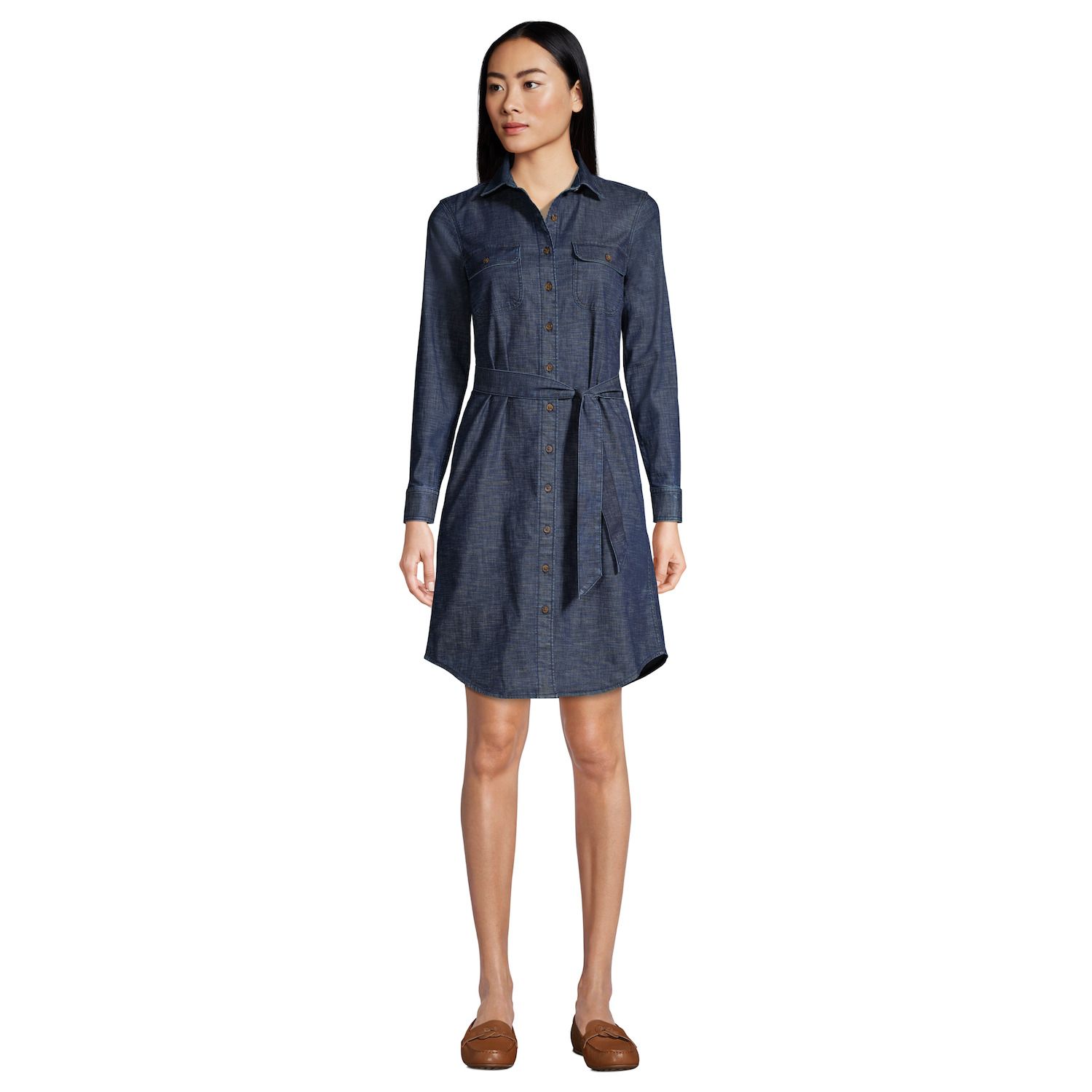 lands end button front shirt dress