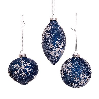 Kurt Adler 80MM Glass Ball, Onion, & Teardrop Ornaments with Snowflake 3-Piece Set