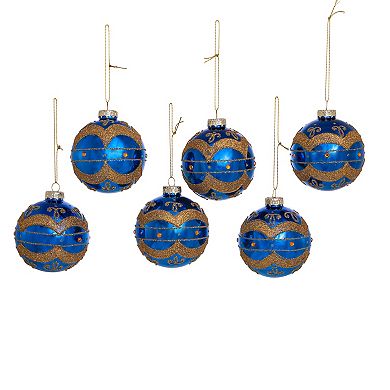 Shiny Navy Ball Christmas Ornament 6-piece Set