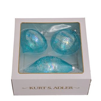 Blue Finial Christmas Ornament 3 pc Set