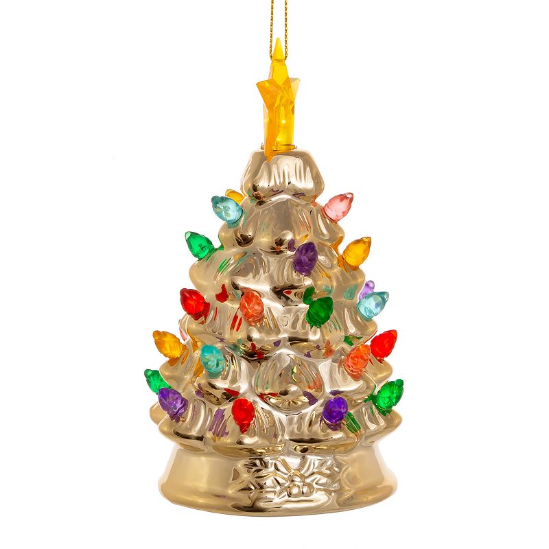 LED Gold Finish Tree Christmas Ornament, Multicolor
