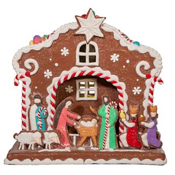 Light-Up Nativity Faux Gingerbread House Christmas Table Decor