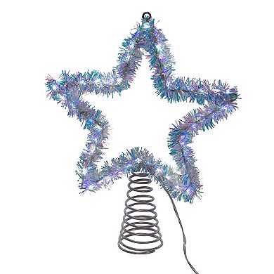 Kurt Adler 12.2" Tinsel Star Tree Topper with Cool White LED Lights