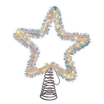 Kurt Adler 12.2" Tinsel Star Tree Topper with Warm White LED Lights