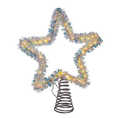 Kurt Adler 12.2" Tinsel Star Tree Topper with Warm White LED Lights