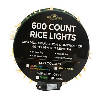 Kurt Adler 600-Light 49-Ft. Warm White LED White Wire Rice Lights