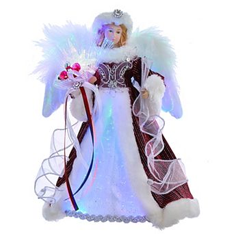 Burgundy Dress Angel LED Christmas Tree Topper