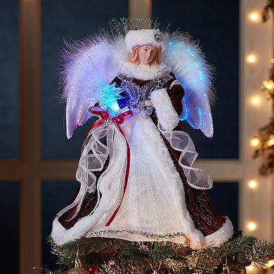 Burgundy Dress Angel LED Christmas Tree Topper