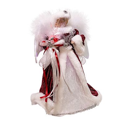 Burgundy Dress Angel LED Christmas Tree Topper
