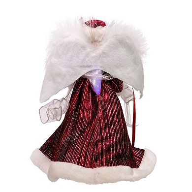 Burgundy Dress Angel LED Christmas Tree Topper