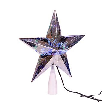 Kurt Adler 10" 18-Light Merry Christmas Silver Star Tree Topper