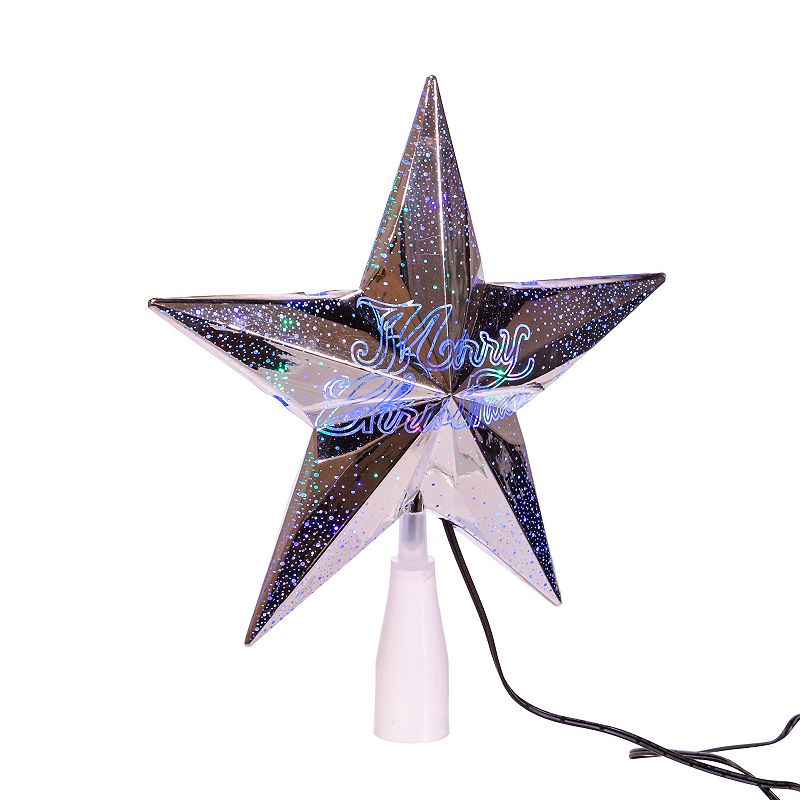 Kurt Adler 10 18-Light Merry Christmas Silver Star Tree Topper, Multicol