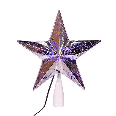 Kurt Adler 10" 18-Light Merry Christmas Silver Star Tree Topper