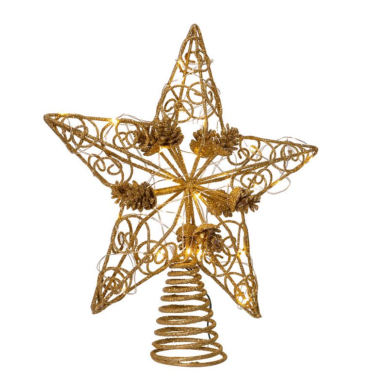 Kurt Adler 11.75 30-Light Fairy Light Gold Star Tree Topper, Multicolor