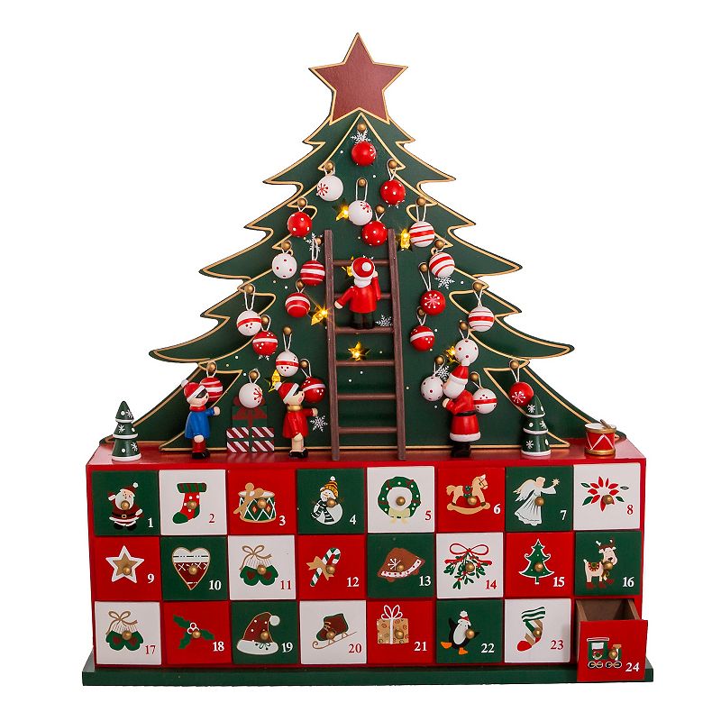 Kurt Adler 13.5 Battery-Operated LED Christmas Tree Advent Calendar, Mul