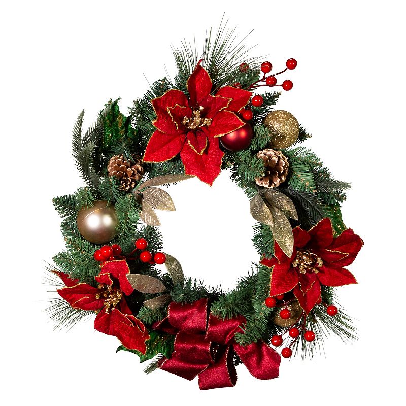 37646631 Red Poinsettia Artificial Wreath, Multicolor sku 37646631