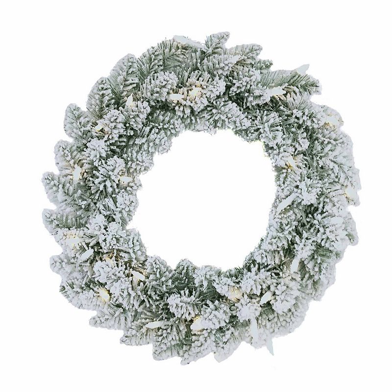 LED Snowy Pine Artificial Wreath, White