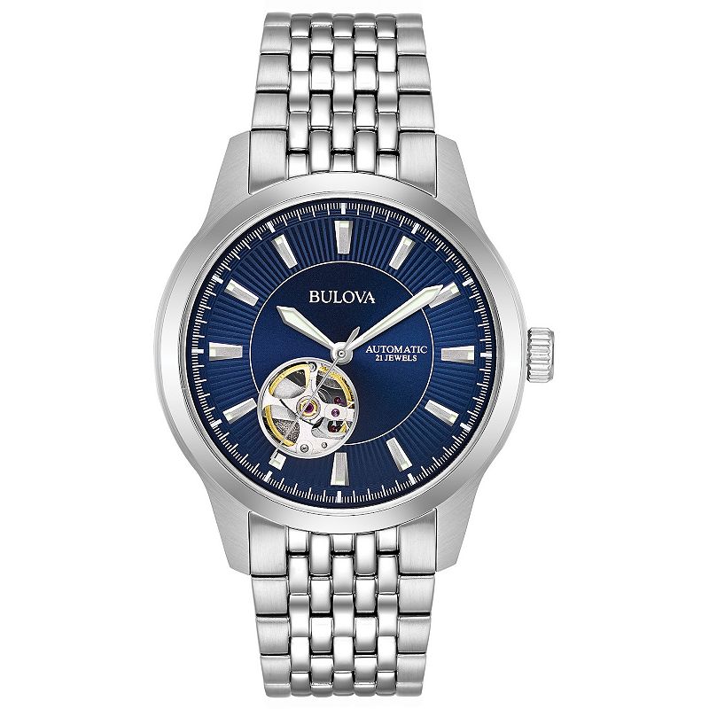Bulova Men's Automatic Stainless Steel Bracelet Exhibition Watch - 96A189, Size: 9", Silver