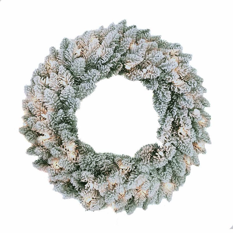 Pre-Lit Flocked Pine Artificial Wreath, Multicolor