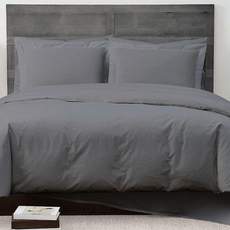 Cannon Solid Percale 2-piece Duvet Cover Set with Shams, Grey, Full/Queen