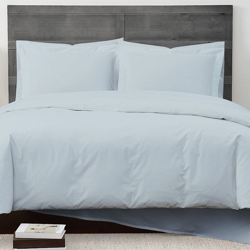 Cannon Solid Percale Duvet Cover Set with Shams, Light Blue
