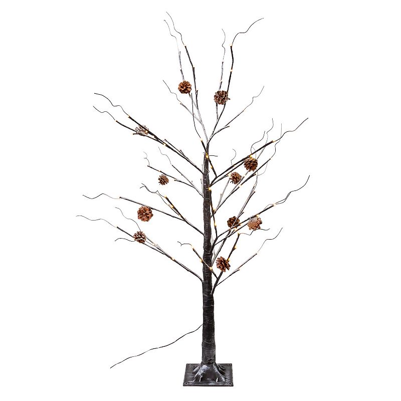 Kurt Adler 4-Foot Warm White LED Flocked Brown Twig Tree with Pinecones