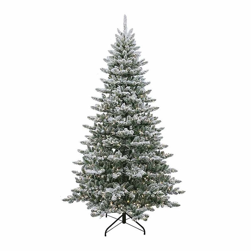 7.5-ft. Pre-Lit LED Snow Pine Artificial Christmas Tree, Green