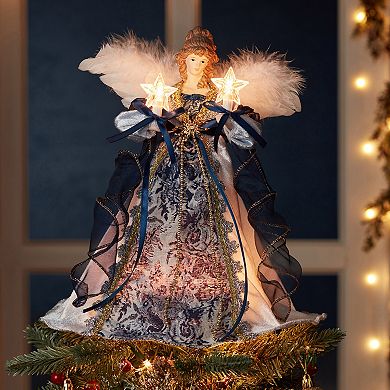 10-Light Delft Inspired Blue Angel Christmas Tree Topper