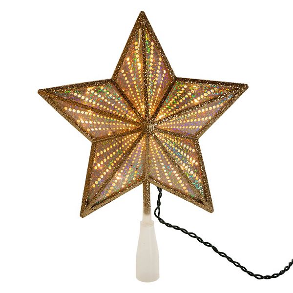 Gold Finish Iridescent Light-Up Star Christmas Tree Topper