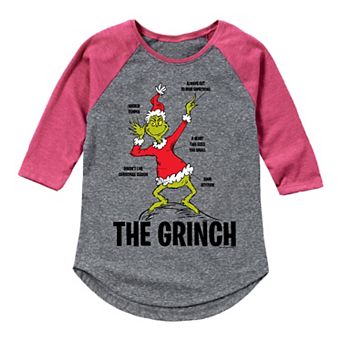 Girls 7-16 Grinch Classic Graphic Raglan Top
