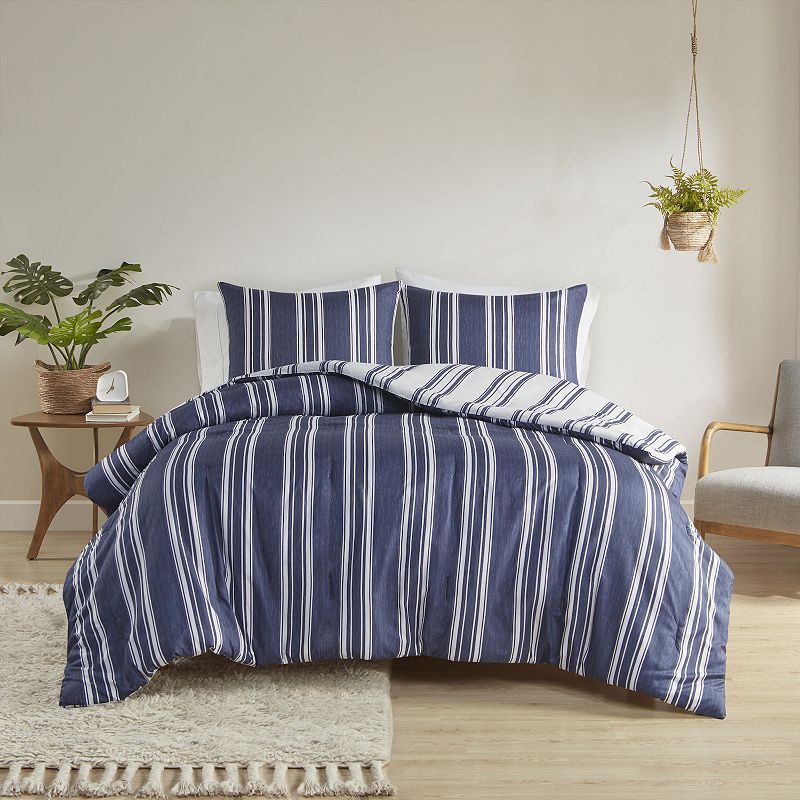 Intelligent Design Miles Striped Reversible Comforter Set with Shams, Blue,