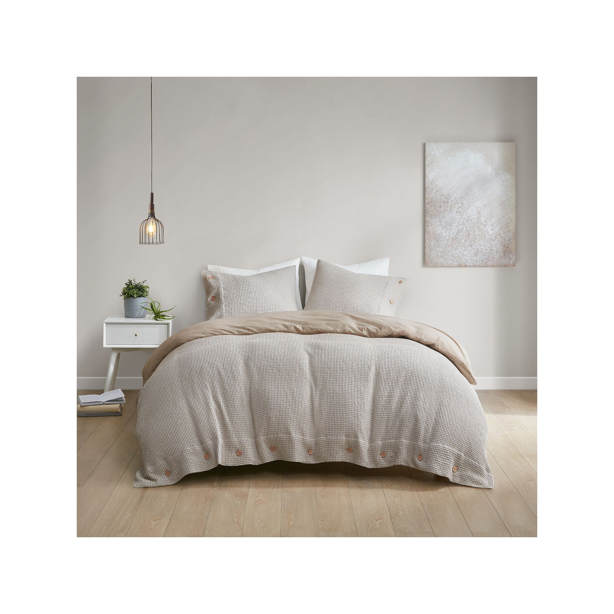 Madison Park Adalyn Waffle Weave Duvet Cover Set with Shams, Brown