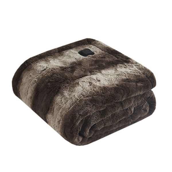 Beautyrest Marselle Faux Fur Electric Heated Throw Wrap with Built-in Controller - Brown