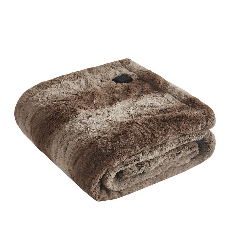 Beautyrest Marselle Faux Fur Heated Wrap with Built-in Controller, Beig/Gre